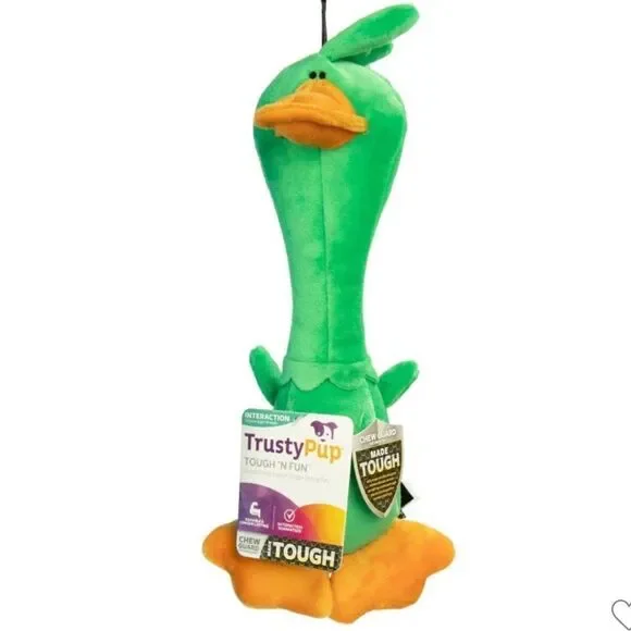TrustyPup Green Plush Long Neck Duck Dog Toy - Picture 3 of 16